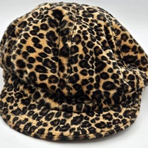 VINTAGE BETMAR NEW YORK 2008 LEOPARD PRINT NEWSBOY CAP HAT ELASTIC BAND ONE SIZE
